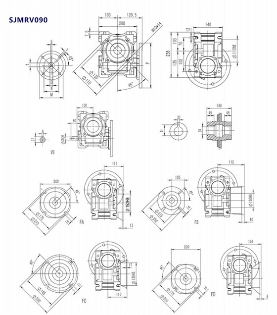 了解蝸輪蝸桿減速機之SJMRV090尺寸圖紙.jpg 了解蝸輪蝸桿減速機之SJMRV090尺寸圖紙.jpg